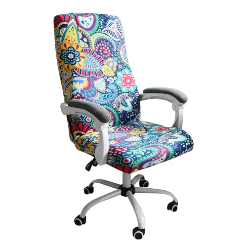 Image of FORCHEER Large Office Chair Cover Stretchable Boho Printed Computer Chair Cover Armrest Office Desk Chair Slipcover Washable Durable