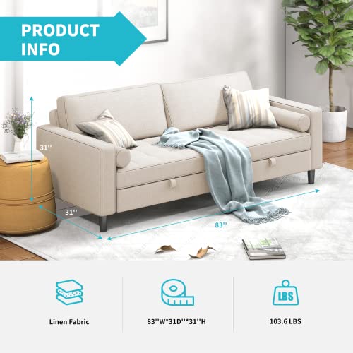 Cecer Reversible Sleeper Sofa Bed With Cushion, Modern Pull Out Futon Couch Bed For Living Area, Big 2-In-1 Couch For Apartment, Office, Bedroom, Beige #TOP6
