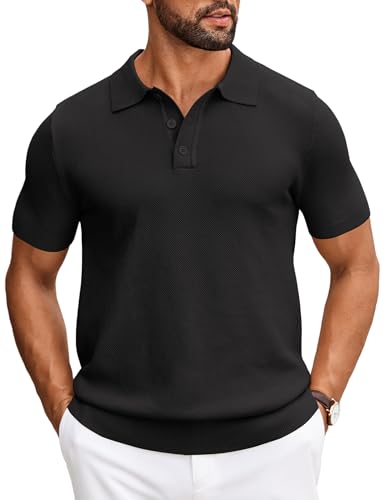 COOFANDY Mens Knit Polo Shirts Short Sleeve Classic Fit Shirts Casual Goft Collared Textured T Shirt