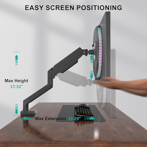 Image of WALI Single Monitor Mount for 13-34 inch Screens, Adjustable Gas Spring Single Monitors Arm, Regular Screen up to 32 inch, 26.4lbs, Computer Monitor Stand for Desk, VESA 75 /100mm (GSMP001N), Black