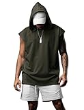 Lomon Herren Weste Tank Tops Kapuze Fitnessshirt Ärmellos Einfarbig Laufen Athletic Sport Muskel Bodybuilding T-Shirts, armee-grün, XL