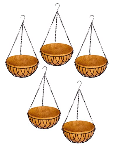 Coir Hanging Round Basket 10 INCH 5 Pieces – Flower POTS Hanger Garden Decoration Indoor Outdoor Water Hanging Baskets 10 INCH