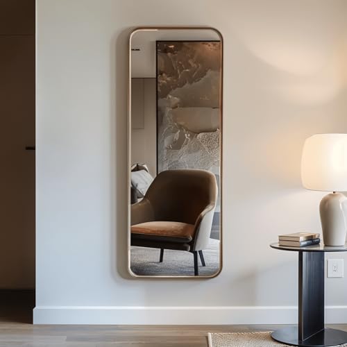 Image of Gharaana Mile Metal Wall Mirror for Living Room, Full-Length Stand Mirror for Bedroom| Glam Gold (48x18)