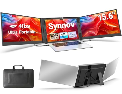 Synnov 15.6“ Laptop Screen Extender, 1080P FHD Ultra Light & Portable Triple Monitor for Laptops, Fit for 12'-17.3' Laptops, Plug & Play Travel Monitor Extender Compatible with Wins/MacOS/Chrome