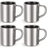 Cunhill Set of 4 Stainless Steel Coffee Mug with Handle Metal Double Walled Cups Camping Mug Dishwasher Safe Tea Cups for Home Camping Travel Outdoors RV Keep Drinks Hot(7.5oz/220ml)