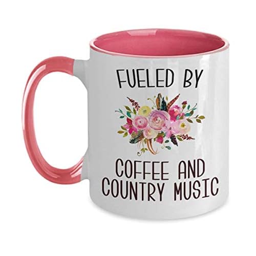 HollyWood & Twine Fueled by Coffee and Country Music Mug Country Coffee Cup Cute 11 oz Floral Accent Mugs Country Western Music Fan Gift for Her Nashville Mug I Love Co