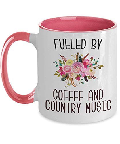 HollyWood & Twine Fueled by Coffee and Country Music Mug Country Coffee Cup Cute 11 oz Floral Accent Mugs Country Western Music Fan Gift for Her Nashville Mug I Love Co