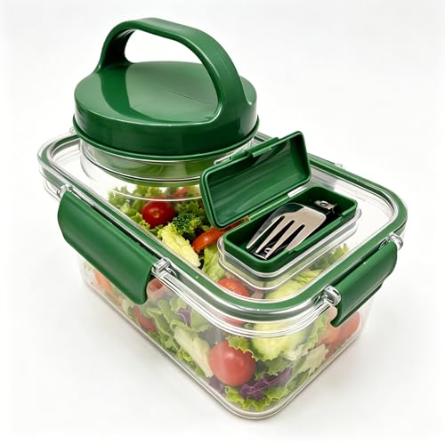 auvstar Boîte à Salade 1400ml avec Compartiment Sauce à 4 Sections & Fourchette,Lunch Box Étanche pour Bureau,Fitness et Pique Nique Sans BPA,Lavable au Lave - Vaisselle - Design Léger et Hermétique