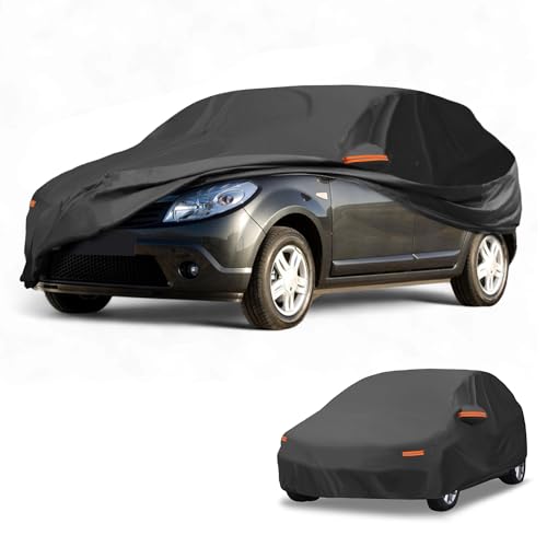 Partuto All-Weather Waterproof Car Cover - UV-Resistant Outdoor Full Exterior Protection for Dacia Sandero Hatchback 190T-PU Black with Right Side Zipper