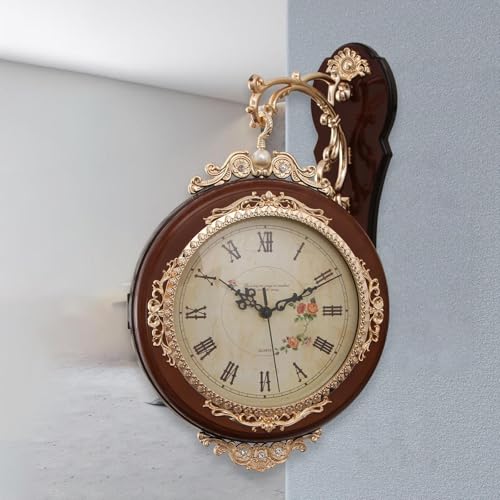 Horloge murale double face silencieuse rotative brun pour chambre à coucher zen - 6