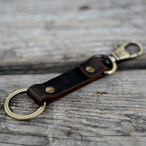 Image of JJNUSA Genuine Leather Keychain Walnut Leather Key Holder Mens Belt Key Chain Ring Fob