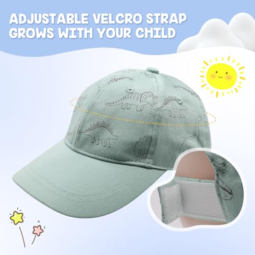 Baseball Cap for Baby Boys Girls Boys Dinosaur Caps Summer Sun Hat for Girls Cotton Baseball Hat for Toddler9(Green,1-3T)3
