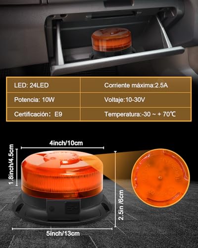 Luz de advertencia led bateria con 9 modos intermitentes e iman de 12V para remolque 3