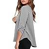 roswear-Womens-Casual-V-Neck-Cuffed-Sleeves-Solid-Chiffon-Blouse-Top roswear Women's Chiffon V-Neck Business Casual Blouse Work Tops with Cuffed Sleeves Grey X-Large