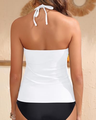 Image of Yonique Women's Halter Tankini Top V Neck Swim Top Tummy Control Bathing Suit