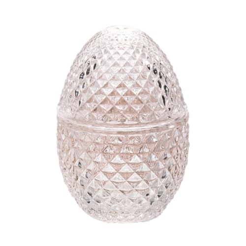 WAIT FLY Embossed Glass Candy Jar with Lid Apothecary Canister Jewelry Box Wedding Candy Buffet Jar Egg Shape Storage Jar Easter Decor-Clear-B
