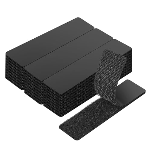 GDSZ LAERSI 30 Sets Double Sided Tape Heavy Duty Black Hook and Loop Tape, 1x4Inch Adhesive Strips – Secure Mounting for Rug Poster Industrial Mirror Hanging Couch Cushion Wall, Indoor & Outdoor Use