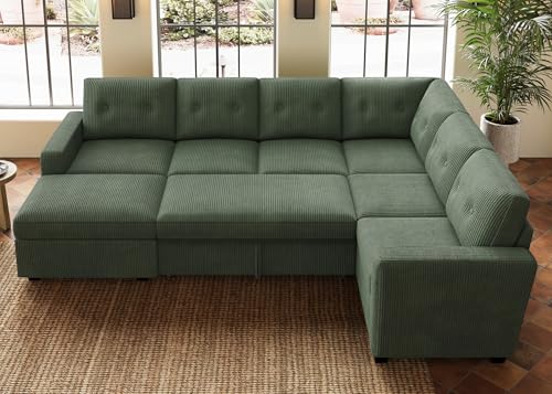 HONBAY 106.2 Inch U-Shaped Sectional Sleeper Sofa with Pull-Out Bed