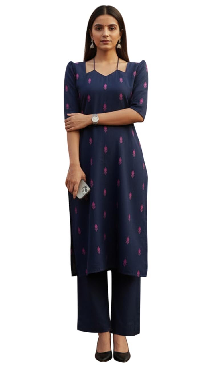 Cotton Kurta Sets for Woman | Kurti Set for Womans | Kurti for Womens Latest | Suit for Women |Ethnic Straight Kurta Set with Pants |Salwar Suit for Party Outfits (KP54_Blue)-image-28