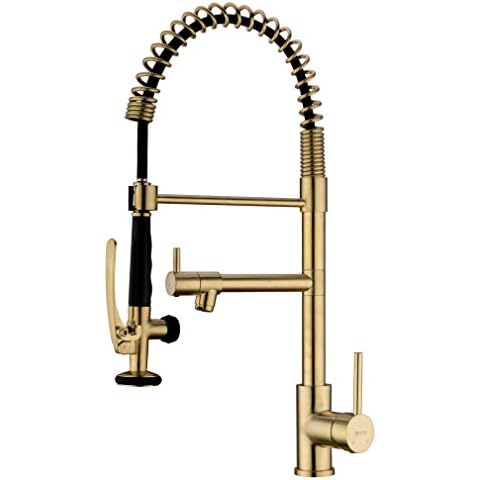 EKRTE Brushed Gold Kitchen Faucet, Commercial Style Pre-Rinse Kitchen Faucets with Pull Down Sprayer, Spot Free Single Handle Kitchen Sink Faucet Cover