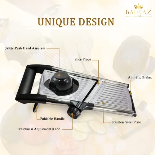 Bajwaz Mandoline Slicer For Kitchen 6 Adjustable Stainless Steel Blades In 1 Slicer For Fruits & Veggies | French Fry Maker With Peeler &Safety Gloves #TOP5
