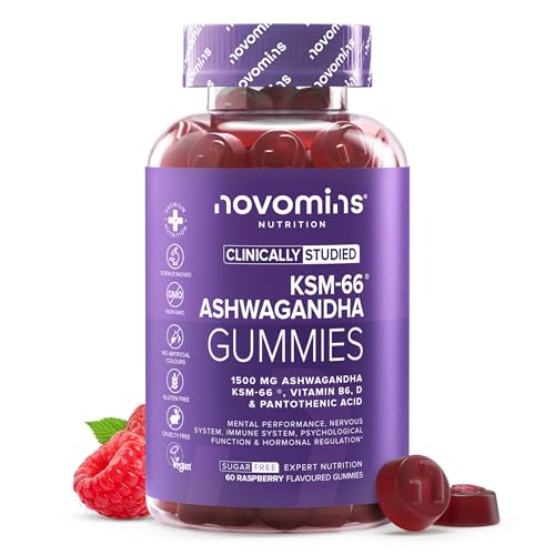 Ashwagandha KSM-66 1500 mg - Sugar-Free - 60 Ashwagandha Gummies - with Pantothenic Acid Vitamin B6 & D - Vegan Gluten-Free Non-GMO - 1 Month Supply - Novomins