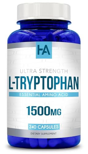 High Strength L Tryptophan Capsules | L Tryptophan Supplement for Sleep and Relaxation with 1500mg per Serving | Vegan Non-GMO Soy and Gluten Free | Made in US cGMP Labs (80 Servings)