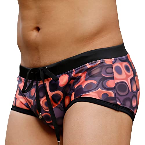 UXH Men's Brand Blue Pattern Triangle Swimming Trunks Surfing Swim Briefs Beach Short Pants Male Suit Swimwear