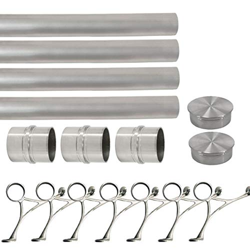 Top Hardware Solid Bar Foot Rail Kit (Extra Long, Custom-Made Item) - Brushed Stainless Steel Tubing (2 In Od, 32 Ft Length) W/Internal Connector - Combination Foot Rail Brackets - Flat End Caps #TOP4