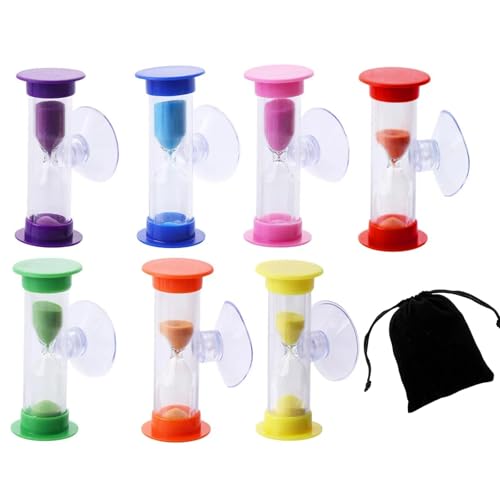 7 PCS Sablier Minuterie avec Ventouse 3 Minutes, Minuterie de Cuisine+Velvet Bags, Sabliers pour Enfants, Minuteur Timer, Sablier Brossage Dents Enfant, Sablier Enfant pour Cuisine, Exercice