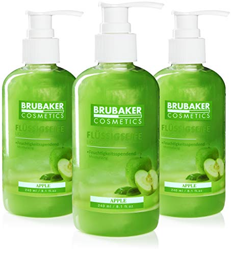 BRUBAKER Cosmetics 3-Pack Liquid Hand Wash Apple - 3 x 8.1 Fl. Oz. - in a Practical Dispenser - Cleans Gently and Moisturizes - for Hygienically Clean Hands