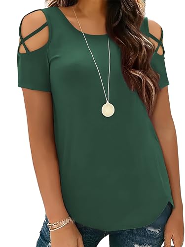 Image of Jar of Love Women's Summer Tops Short Sleeve Cold Shoulder Tops T-Shirts for Women Spring Summer Tops Loose Fit Tunic 2026
