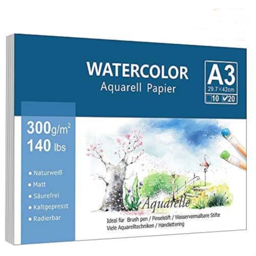 Premium Aquarellpapier (A3, 300 g/m², 20 Einzelne Blätter...