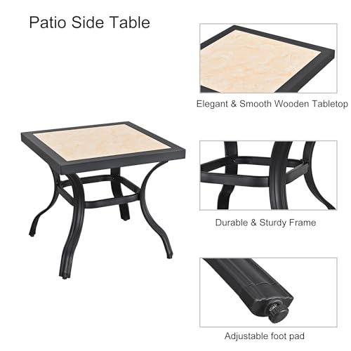 Image of LOKATSE Home 21 inch Outdoor Square Patio Bistro End Table Metal Steel Legs with Ceramics Top, Black