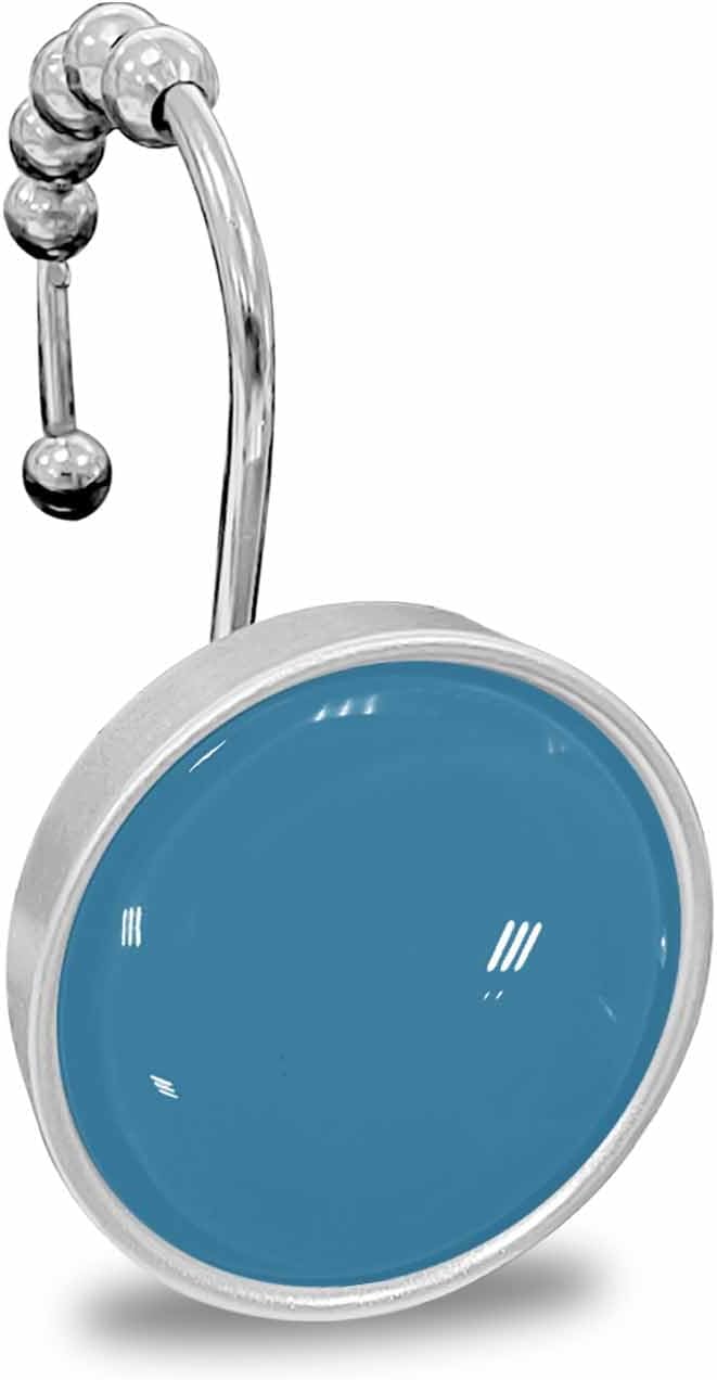 12PCS Shower Curtain Hooks Rings for Bathroom Blue Solid Color Stainless Steel Rustproof Decorative Shower Curtain Hangers for Curtain & Liner Crystal Glass Design