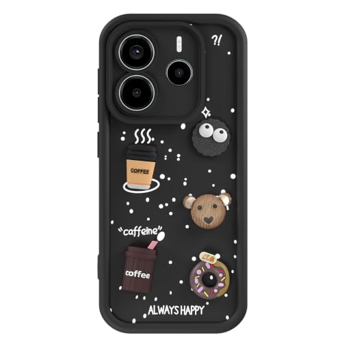 Image of Pikkme Back Cover for Redmi Note 14 5G | 3D Bear Silicone Cute & Fun Coffee Cartoon | Full Body Protection Bumper Case (Black)