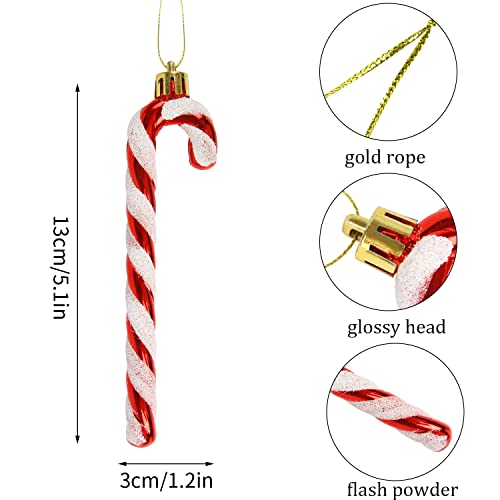 DERAYEE 6 PCS Christmas Glitter Candy Cane Plastic Candy Cane Christmas Tree Decorations for Xmas New Year Party Supplies (Red & White) - Image 2