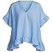 Aniywn Ladies T Shirts V Neck Ruffled Short Sleeve Blouses for Women Dressy Casual 2026 Summer Shirts Loose Lightweight Tops Blue