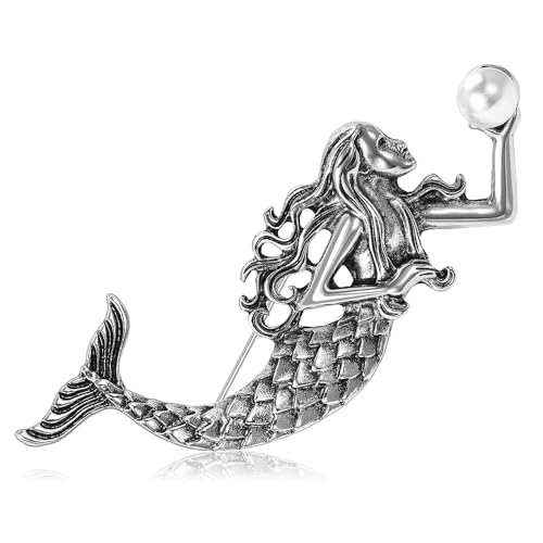 Broche poisson sirène vintage haut de gamme ornée d'une perle synthétique éclatante pour corsage