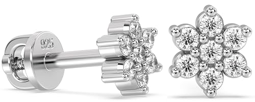 Lesonti Orecchini da bambina in argento 925 ipoallergenico con zirconi. Piccolo, comodo e con chiusura a vite sicura., 5 mm x 5 mm, Argento sterling, Zirconia cubica