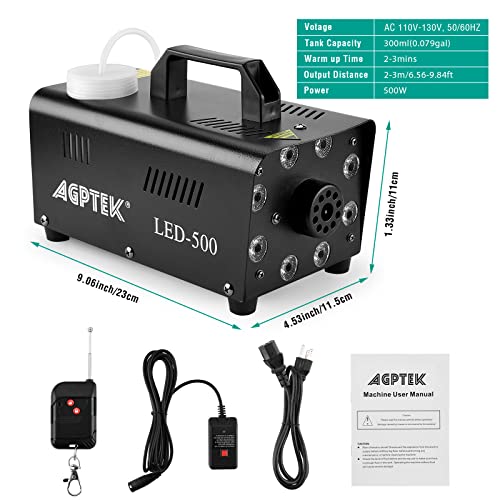 Fog Machine, AGPTEK 500W Portable Led Smoke Machine with Lights (Red