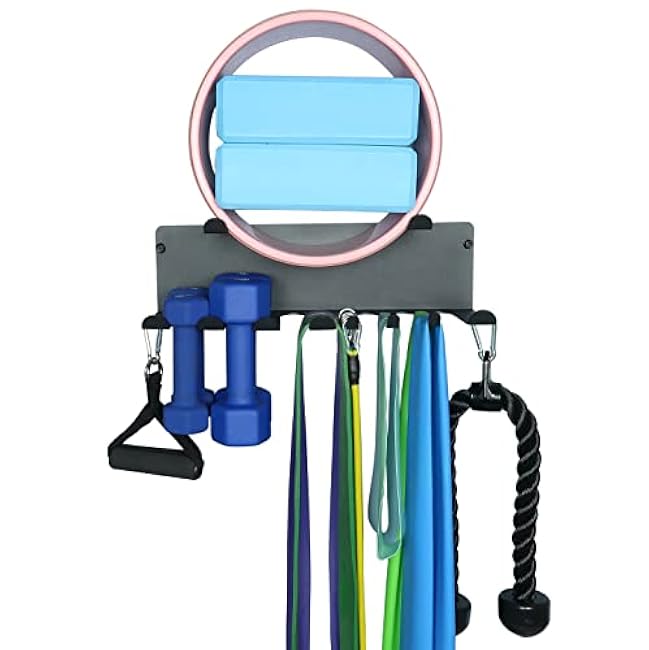 Multi-Purpose Gym Storage Rack Resistance Bands Holder Home Gym Accessories Storage Fitness Bands Rack Heavy Duty Hooks for Resistance Bands, Straps, Jump Ropes, Foam Rollers, Chains