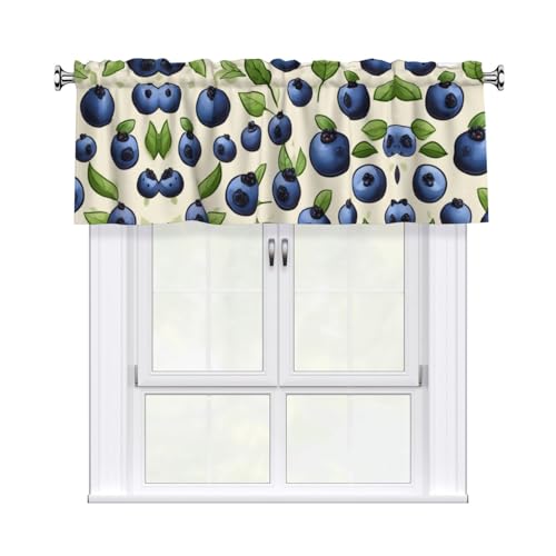 FSCEV Blueberry Pattern03 Rideaux avec tringles courtes 137,2 x 45,7 cm pour petite fenêtre Décoration de la maison