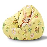 DreamRoots Sitzsack Kinder mit füllung - Sitzkissen Kinder Boden - Kinderzimmer Möbel - Sitzsäcke fürs kinderzimmer - Bean Bag S Curious Rabbit