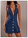 Floerns Women's Y2k Denim Halter Mini Dress Sleeveless Deep V Neck Button Down A Line Going Out Jean Dresses Blue Small