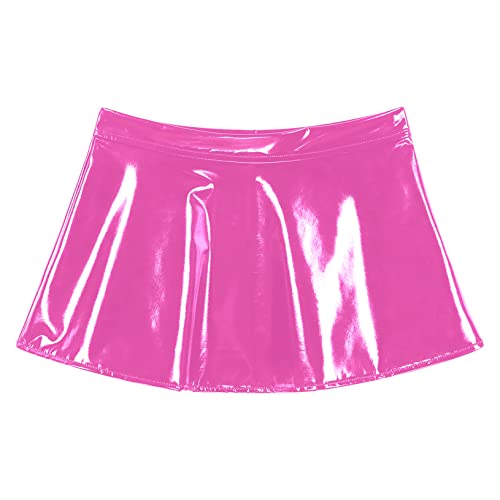 ACSUSS Women Shiny Leather Cover-Up Skirt Patent Look Mini Skirt High Waist Open Front Mini Skirts4