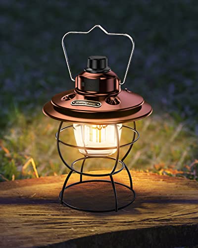 Lampe Camping Rétro, Sinvanho Lampe de Camping Rechargeable, Batterie externe 2000 mAh, Étanche IPX4, Rechargeable par USB, Convient pour Décoration de Vacances, la Randonnée, le Camping - Brun Cover