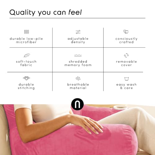 Image of Nestl Reading Pillow with Shredded Memory Foam, Designed for Sitting Up in Bed and Couch, Back and Arms Adjustable Support for Adult & Teens Backrest Pillows for Reading with Washable Cover Light Pink