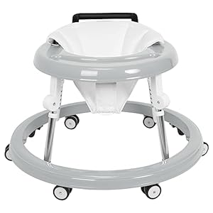 Foldable Baby Walker with Wheels and Anti-Rollover, Sit to Stand Activity Center for Boys and Girls 6-18 Months, 5-Position Height Adjustable – Grey
