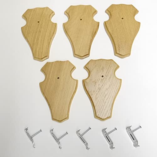 Generisch 5 Stück REH Trophäenschilder Stumpf klein in Eiche Hell AF 19 cm x 11 cm mit 5 Stück Gehörnklammern